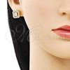 Oro Laminado Stud Earring, Gold Filled Style with White Cubic Zirconia and White Micro Pave, Polished, Golden Finish, 02.342.0291