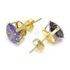 Oro Laminado Stud Earring, Gold Filled Style with Amethyst Cubic Zirconia, Polished, Golden Finish, 5.128.021.4