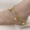 Gold Tone Charm Anklet , Rattle Charm and Elephant Design, Polished, Golden Finish, 03.63.1755.10.GT