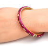 Oro Laminado Individual Bangle, Gold Filled Style Star and Moon Design, Dark Pink Enamel Finish, Golden Finish, 07.246.0005.2.05 (07 MM Thickness, Size 5 - 2.50 Diameter)