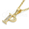 Oro Laminado Fancy Pendant, Gold Filled Style Initials Design, with White Cubic Zirconia, Polished, Golden Finish, 05.26.0028