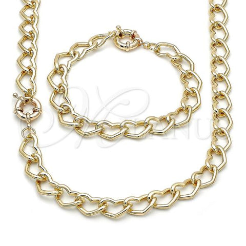 Oro Laminado Necklace and Bracelet, Gold Filled Style Heart Design, Polished, Golden Finish, 06.429.0016