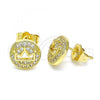 Oro Laminado Stud Earring, Gold Filled Style Crown Design, with White Micro Pave, Polished, Golden Finish, 02.156.0593