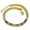 Oro Laminado Fancy Bracelet, Gold Filled Style Miami Cuban Design, with Multicolor Cubic Zirconia, Polished, Golden Finish, 03.130.0010.1.08