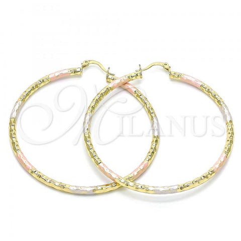Oro Laminado Large Hoop, Gold Filled Style Diamond Cutting Finish, Tricolor, 02.213.0150.1.60
