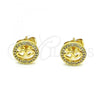 Oro Laminado Stud Earring, Gold Filled Style Heart Design, with White Micro Pave, Polished, Golden Finish, 02.156.0637