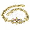 Oro Laminado Fancy Bracelet, Gold Filled Style Flower Design, with Multicolor and White Cubic Zirconia, Polished, Golden Finish, 03.357.0010.1.07