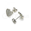 Sterling Silver Stud Earring, Heart Design, with White Cubic Zirconia, Polished, Rhodium Finish, 02.369.0014