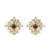 Oro Laminado Stud Earring, Gold Filled Style Flower Design, with Garnet and White Cubic Zirconia, Polished, Golden Finish, 02.387.0096.2