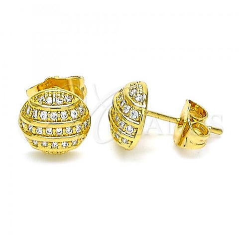 Oro Laminado Stud Earring, Gold Filled Style with White Micro Pave, Polished, Golden Finish, 02.344.0092