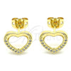 Oro Laminado Stud Earring, Gold Filled Style Heart Design, with White Micro Pave, Polished, Golden Finish, 02.342.0083