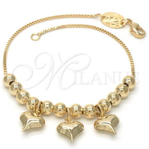 Oro Laminado Charm Bracelet, Gold Filled Style Heart Design, Polished, Golden Finish, 03.32.0084.08