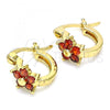 Oro Laminado Small Hoop, Gold Filled Style Flower Design, with Garnet Cubic Zirconia, Polished, Golden Finish, 02.210.0502.1.10