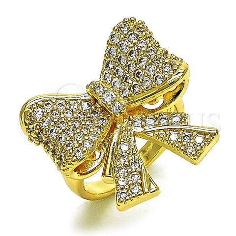 Oro Laminado Multi Stone Ring, Gold Filled Style Bow Design, with White Cubic Zirconia, Polished, Golden Finish, 01.283.0043.08