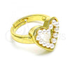 Oro Laminado Multi Stone Ring, Gold Filled Style Heart Design, with Ivory Pearl, Polished, Golden Finish, 01.341.0089