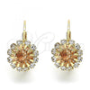 Oro Laminado Leverback Earring, Gold Filled Style Flower Design, with Golden and White Cubic Zirconia, Polished, Golden Finish, 5.125.006.3