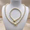 Oro Laminado Necklace and Bracelet, Gold Filled Style Heart and Ball Design, Polished, Two Tone, 06.341.0008
