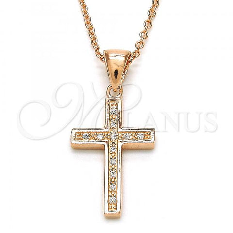 Sterling Silver Pendant Necklace, Cross Design, with White Micro Pave, Polished, Rose Gold Finish, 04.336.0079.1.16