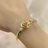 Oro Laminado Individual Bangle, Gold Filled Style Flower Design, Polished, Golden Finish, 07.192.0016.04