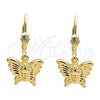 Oro Laminado Dangle Earring, Gold Filled Style Butterfly Design, Diamond Cutting Finish, Golden Finish, 5.123.030