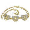 Oro Laminado Fancy Bracelet, Gold Filled Style Guadalupe Design, with White Crystal, Polished, Golden Finish, 03.380.0033.07