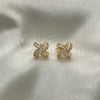 Oro Laminado Stud Earring, Gold Filled Style with White Micro Pave, Polished, Golden Finish, 02.342.0122