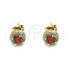 Oro Laminado Stud Earring, Gold Filled Style with Garnet Cubic Zirconia and White Micro Pave, Polished, Golden Finish, 02.342.0105.1