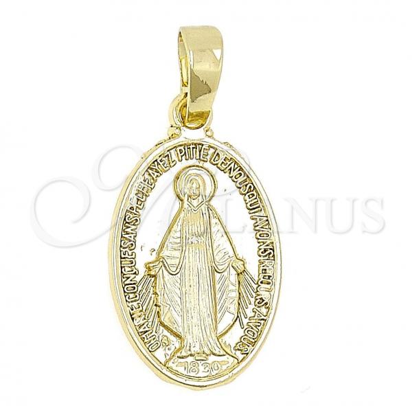 Oro Laminado Religious Pendant, Gold Filled Style Virgen Maria Design, Diamond Cutting Finish, Golden Finish, 5.199.026