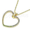 Oro Laminado Pendant Necklace, Gold Filled Style Heart Design, with Multicolor Micro Pave, Polished, Golden Finish, 04.156.0282.18