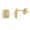 Oro Laminado Stud Earring, Gold Filled Style with White Micro Pave, Golden Finish, 02.168.0014