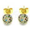 Oro Laminado Stud Earring, Gold Filled Style with Multicolor Micro Pave, Polished, Golden Finish, 02.341.0059