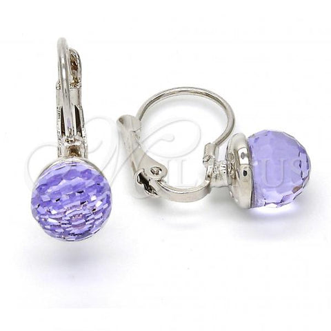 Rhodium Plated Leverback Earring, Disco Design, with Provence Lavander Swarovski Crystals, Polished, Rhodium Finish, 02.239.0010.3