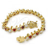 Oro Laminado Tennis Bracelet, Gold Filled Style with Garnet and White Cubic Zirconia, Polished, Golden Finish, 03.210.0077.1.08