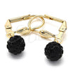 Oro Laminado Dangle Earring, Gold Filled Style Ball Design, with Black Crystal, Golden Finish, 5.120.017.1