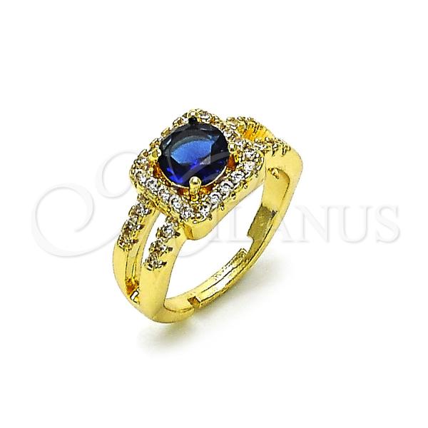 Oro Laminado Multi Stone Ring, Gold Filled Style Cluster Design, with Sapphire Blue Cubic Zirconia and White Micro Pave, Polished, Golden Finish, 01.284.0101.3