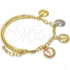 Oro Laminado Charm Bracelet, Gold Filled Style Anchor and Hollow Design, Diamond Cutting Finish, Tricolor, 03.63.1818.1.08