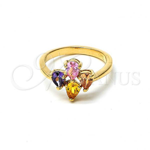 Oro Laminado Multi Stone Ring, Gold Filled Style with Multicolor Cubic Zirconia, Polished, Golden Finish, 5.172.012.09 (Size 9)