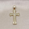 Oro Laminado Religious Pendant, Gold Filled Style Cross Design, with White Crystal, Polished, Golden Finish, 05.213.0081