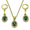 Oro Laminado Earring and Pendant Adult Set, Gold Filled Style with Green Cubic Zirconia and White Micro Pave, Polished, Golden Finish, 10.387.0007.2