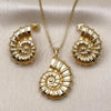 Oro Laminado Earring and Pendant Adult Set, Gold Filled Style Snail and Box Design, Polished, Golden Finish, 10.282.0014
