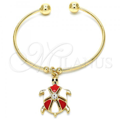 Oro Laminado Individual Bangle, Gold Filled Style Turtle Design, with White Crystal, Red Enamel Finish, Golden Finish, 07.63.0204.3 (02 MM Thickness, One size fits all)