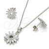 Sterling Silver Earring and Pendant Adult Set, Flower Design, with White Cubic Zirconia and White Crystal, Polished, Rhodium Finish, 10.174.0274