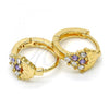Oro Laminado Huggie Hoop, Gold Filled Style Strawberry Design, with Amethyst and White Crystal, Polished, Golden Finish, 02.165.0130.4