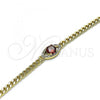 Oro Laminado Fancy Bracelet, Gold Filled Style Evil Eye Design, with Garnet Cubic Zirconia and White Micro Pave, Polished, Golden Finish, 03.213.0143.1.07