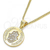 Oro Laminado Pendant Necklace, Gold Filled Style Hand of God Design, with White Micro Pave, Polished, Golden Finish, 04.156.0307.20