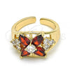Oro Laminado Multi Stone Ring, Gold Filled Style Flower Design, with Garnet and White Cubic Zirconia, Polished, Golden Finish, 01.210.0081 (One size fits all)