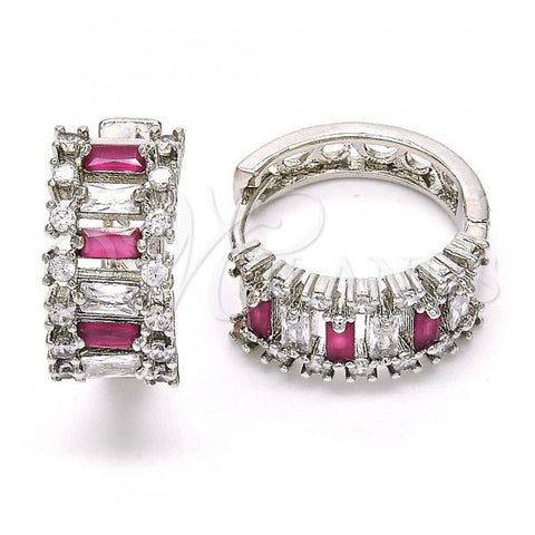 Rhodium Plated Huggie Hoop, with Ruby and White Cubic Zirconia, Polished, Rhodium Finish, 02.267.0006.6.20