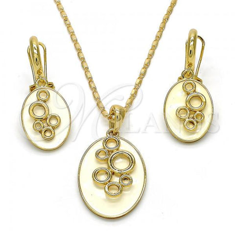 Oro Laminado Earring and Pendant Adult Set, Gold Filled Style White Enamel Finish, Golden Finish, 10.160.0156