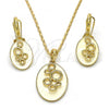 Oro Laminado Earring and Pendant Adult Set, Gold Filled Style White Enamel Finish, Golden Finish, 10.160.0156