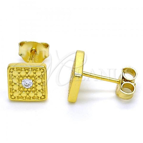 Sterling Silver Stud Earring, with White Cubic Zirconia, Polished, Golden Finish, 02.186.0148